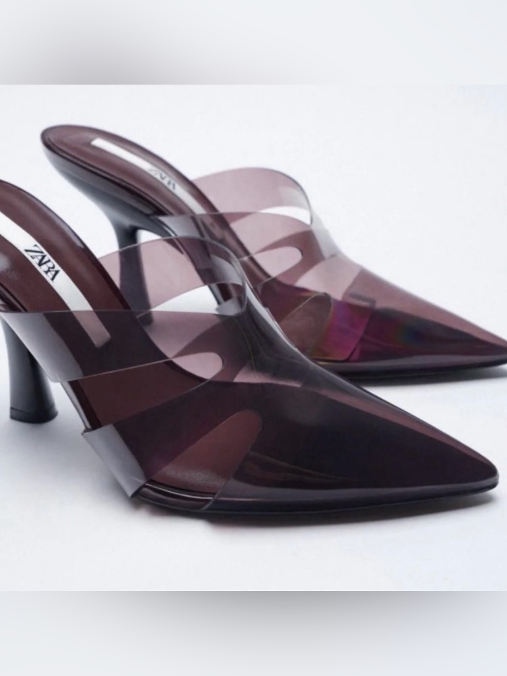 ZARA Jelly Pointed Toe Heels Eggplant Purple Clear Size 5.5-6 brand new